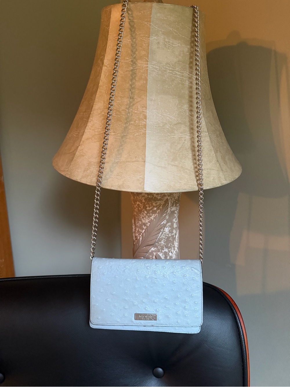 kate spade Light Blue Ostrich-Texture Leather Crossbody Wallet Clutch - Picture 8 of 9